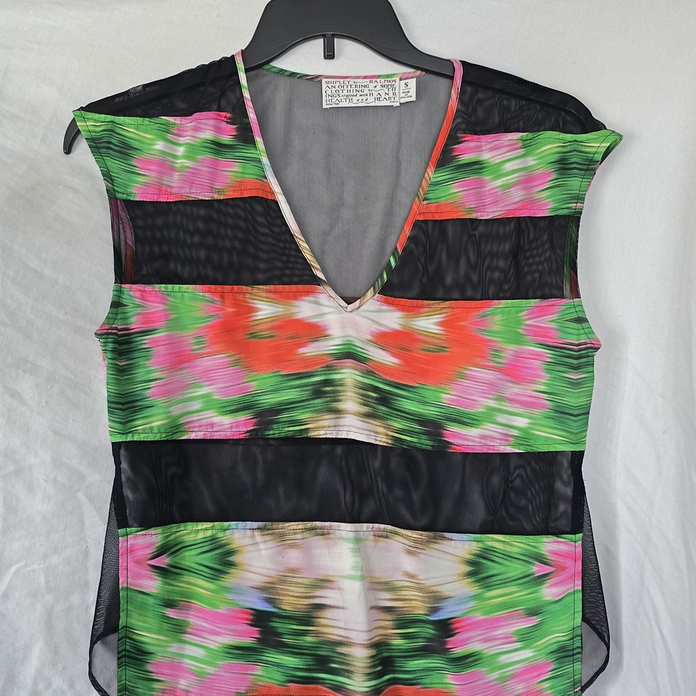 Shipley & Halmos V-Neck Floral Mesh Sheer Top sz Small Like NEW Festival Summer